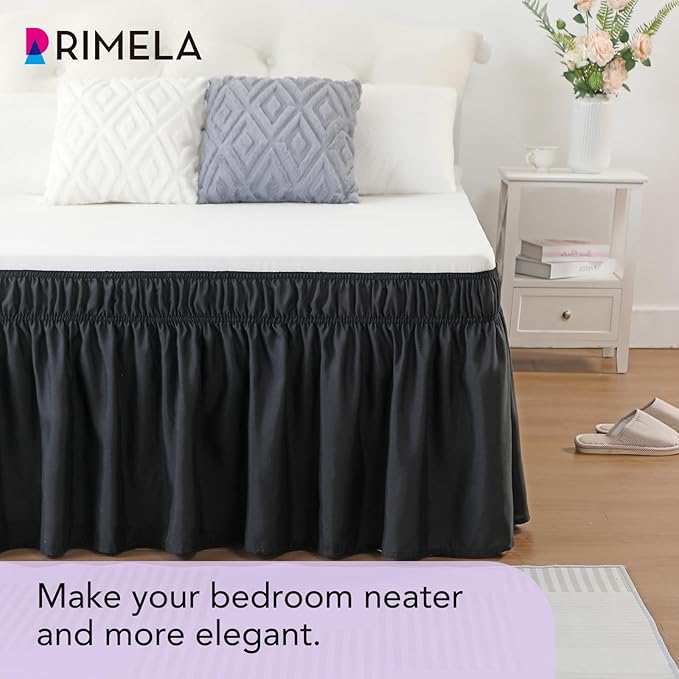 RIMELA Bed Skirt Full Size Black Bed Skirt 25 Inch Drop, Wrap Around Elastic - Image 4