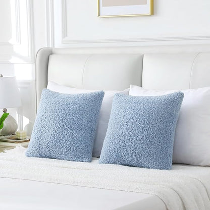 FUTEI Light Blue Throw Pillow Covers 18x18 Inch Set of 2, Furry Faux Fur Teddy - Image 6