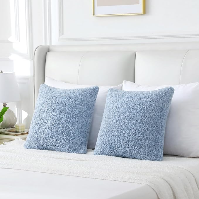 FUTEI Light Blue Throw Pillow Covers 20x20 Inch Set of 2, Furry Faux Fur Teddy - Image 6
