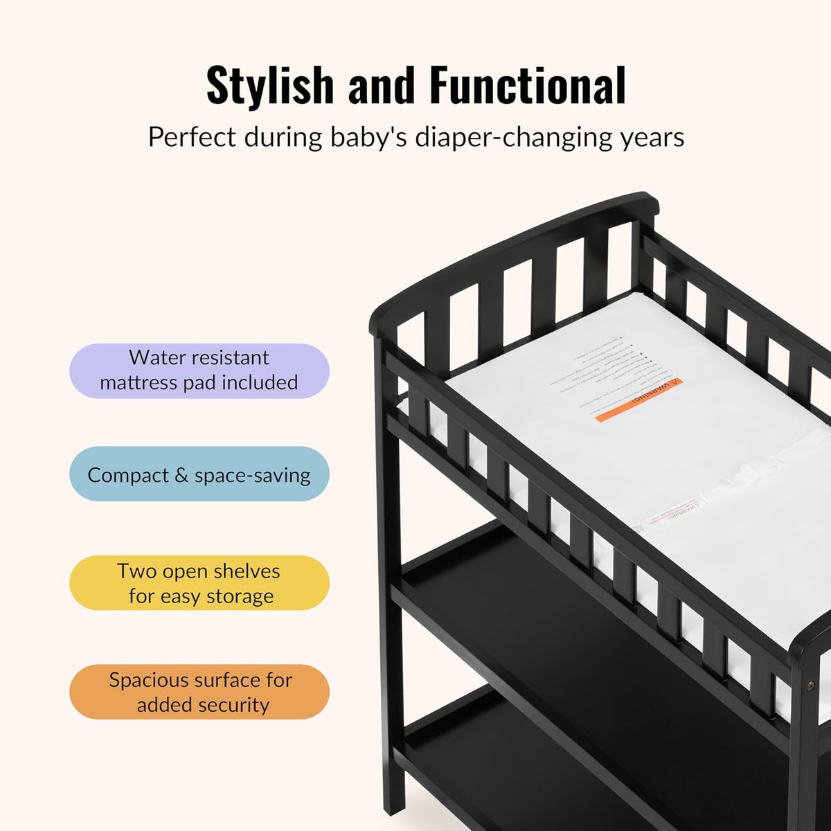 dream on me emily changing table with two showing dimensions