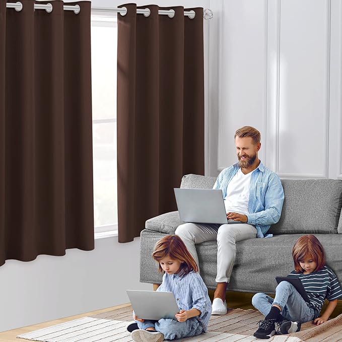 HOMEIDEAS Chocolate Blackout Curtains 52 X 63 Inch Brown Bedroom Curtains Set - Image 2