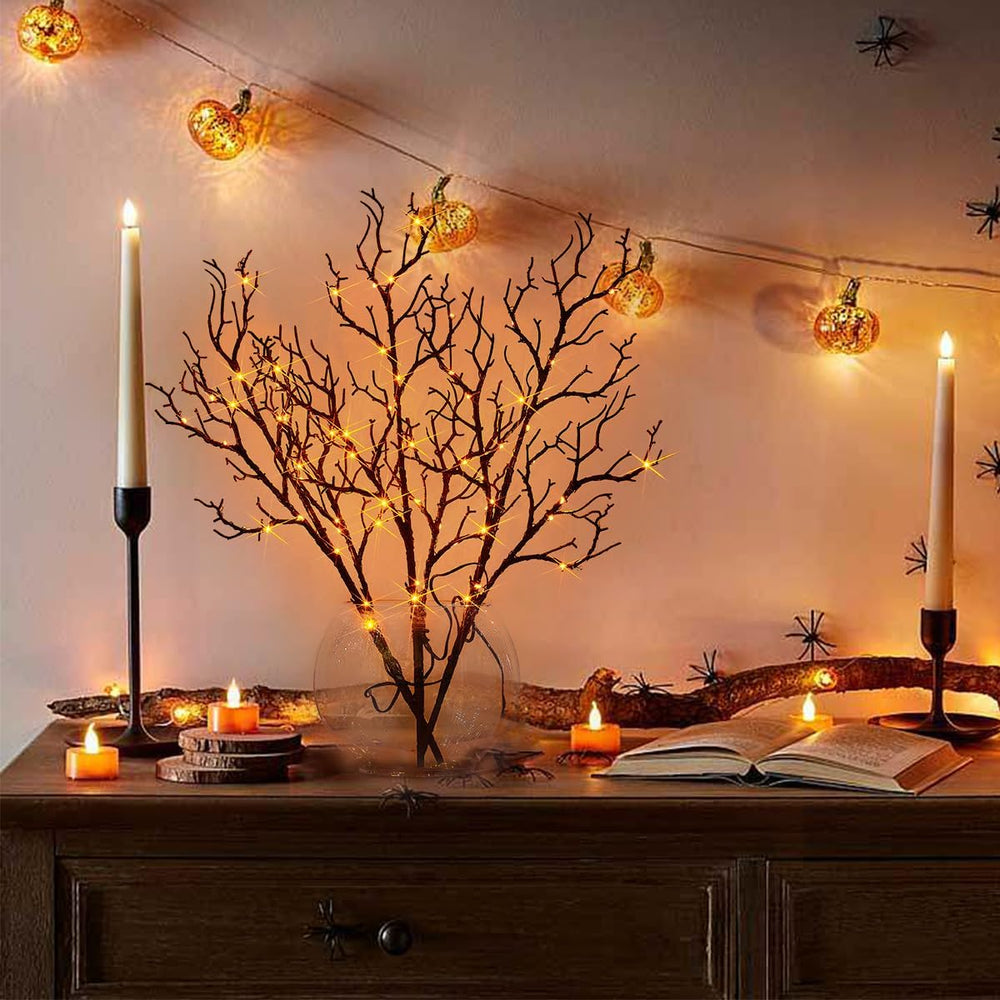 Fudios Lighted Halloween Branches with Timer Orange Fairy Lights 21IN 75L,Bat...