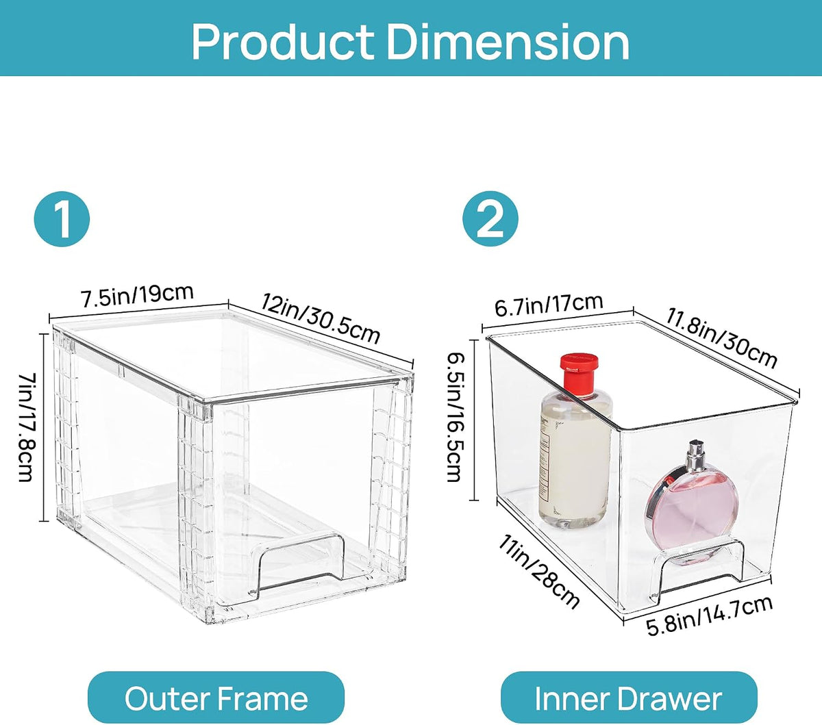 vtopmart 4 pack large stackable storage drawers, clear, close-up detail