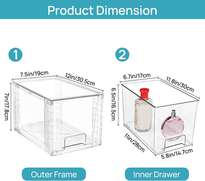 vtopmart 4 pack large stackable storage drawers, clear, close-up detail