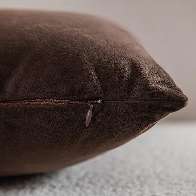 Decorative Pillow Cases 20x20 Chocolate Brown: 2 Pack Cozy Soft Velvet Square - Image 2