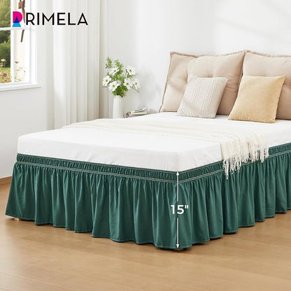 RIMELA Emerald Green Bed Skirt King Size 15 Inch Drop, Wrap Around Elastic - Image 3