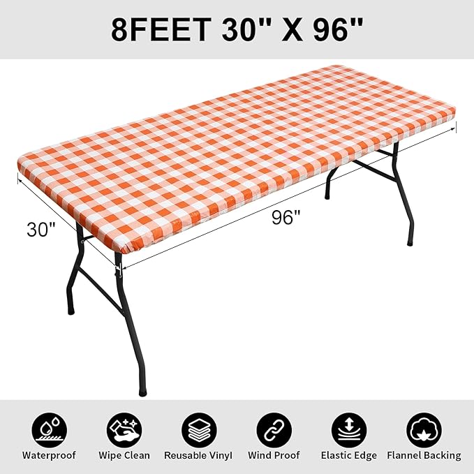Smiry Rectangle Picnic Table Cloth, Elastic Waterproof Fitted Vinyl Tablecloths - Image 7