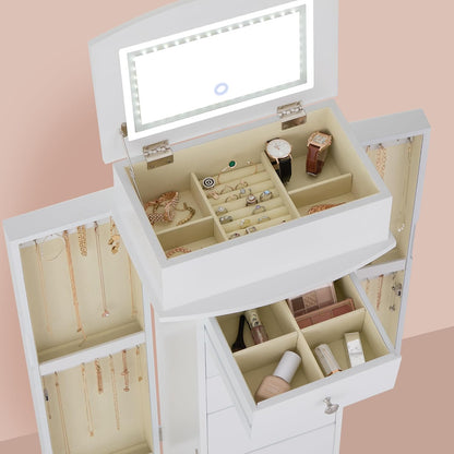 ironck jewelry cabinet with led mirror and 6 showing dimensions