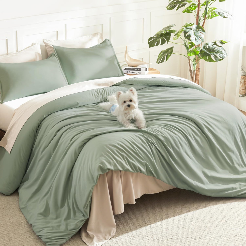 Litanika Queen Comforter Set Sage Green, 3 Pieces Lightweight Solid Bed Set