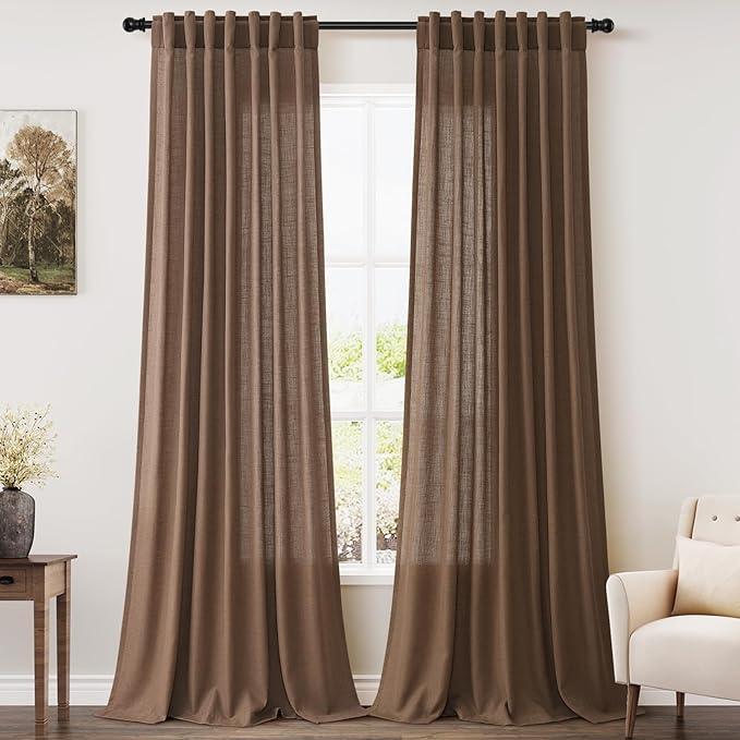 Caramel Brown Linen Curtains 96 Inches Long by Nanspring