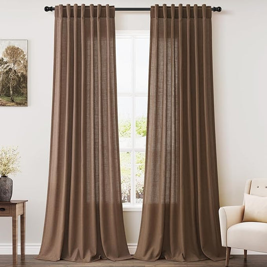 Caramel Brown Linen Curtains 120 Inch Extra Long by Nanspring