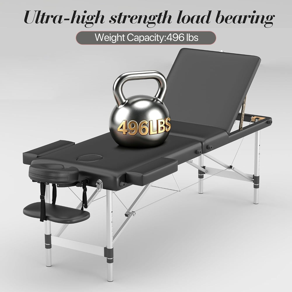 HENGJIANYI Massage Table,Portable 3Section Foldable Aluminum Lash Bed,Black