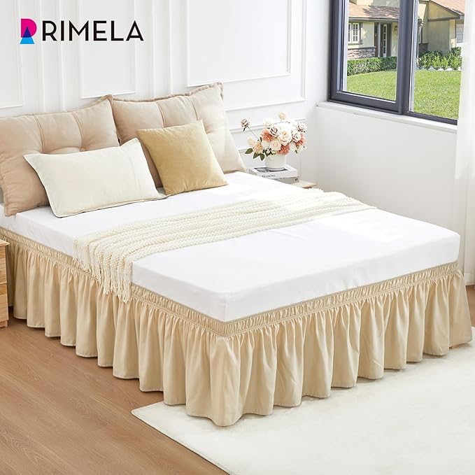 RIMELA Oatmeal Bed Skirt King Size 15 Inch Drop, Elastic Bed Skirting - Image 2