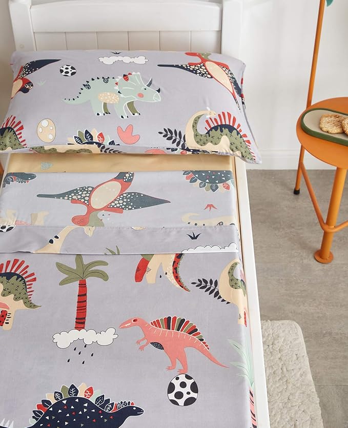 UOZZI BEDDING 4 Piece Gray Dinosaurs Toddler Bedding Set - Image 7