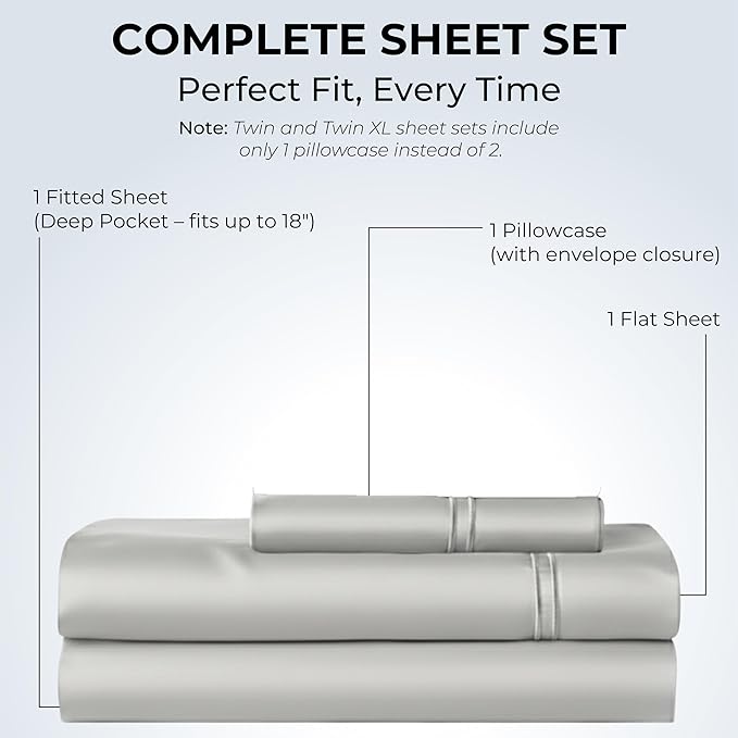 100% Natural Cotton Bed Sheets | 500 TC Single-Ply Sateen Weave Twin XL Sheets - Image 3