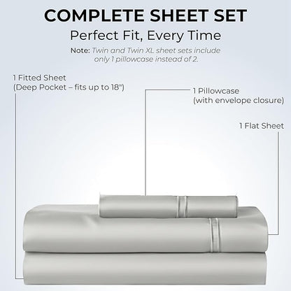100% Natural Cotton Bed Sheets | 500 TC Single-Ply Sateen Weave Twin XL Sheets - Image 3