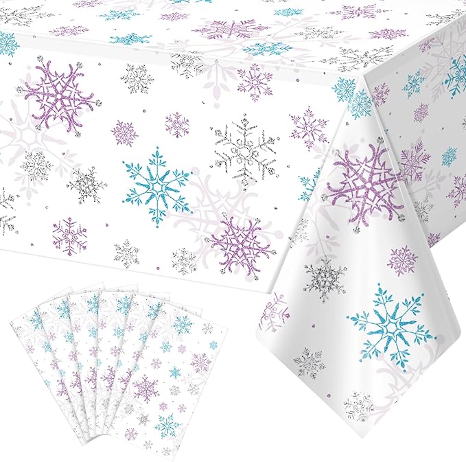 6 Pieces Christmas Snowflake Party Tablecloth Decorations, Plastic Purple and by JectivsPartyDecorations