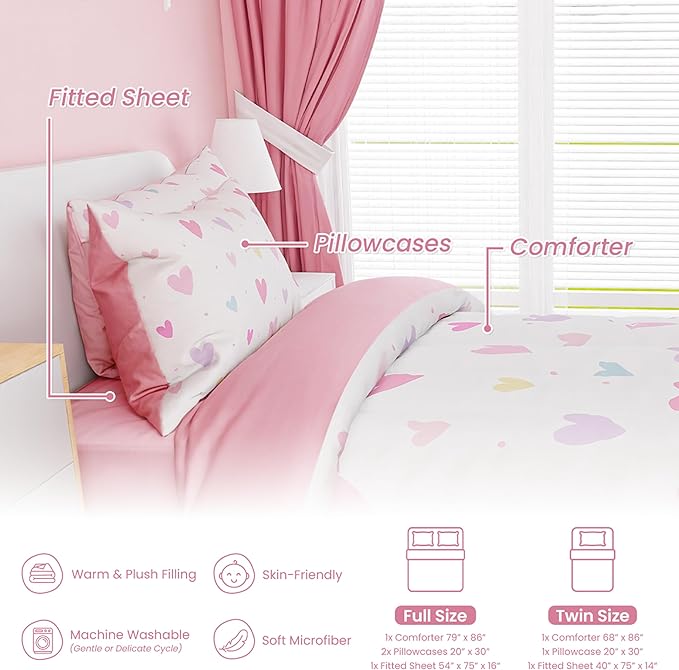 SANDJEST Heart Comforter Set Twin Size 68x86in - Image 3