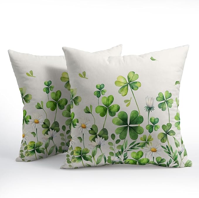 Saint Patrick Day Throw Pillow Covers Lucky Clover Shamrocks Daisy Floral - Image 2
