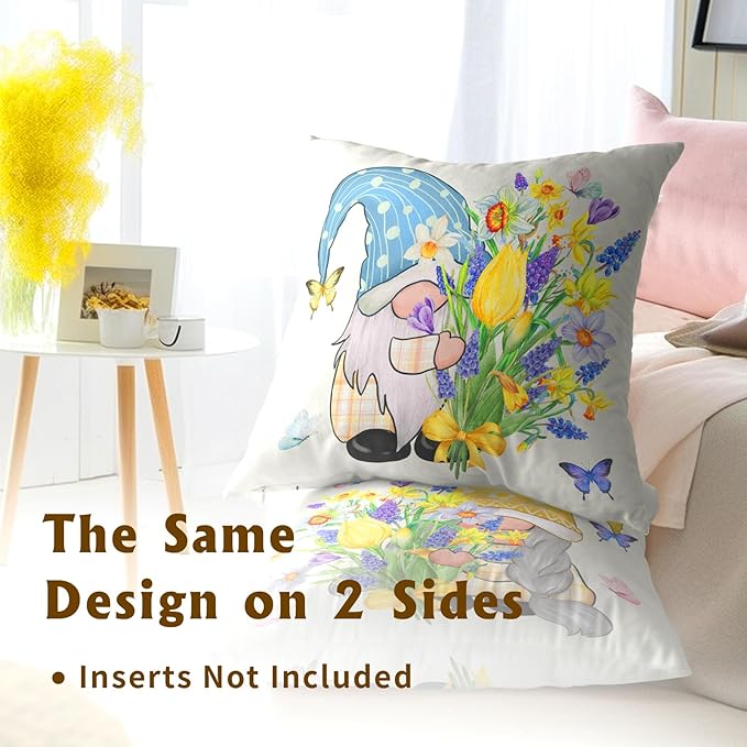 Spring Gnome Decorative Throw Pillow Cover 20x20 Inch Set of 2 Bloom Flower - Image 4