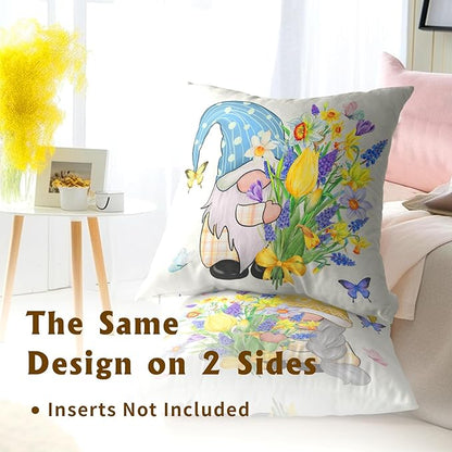 Spring Gnome Decorative Throw Pillow Cover 20x20 Inch Set of 2 Bloom Flower - Image 4