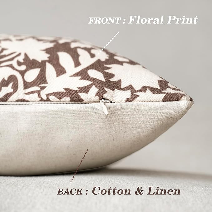 Foindtower Set of 2 Decorative Neutral Floral Throw Pillow Covers Accent - Image 2