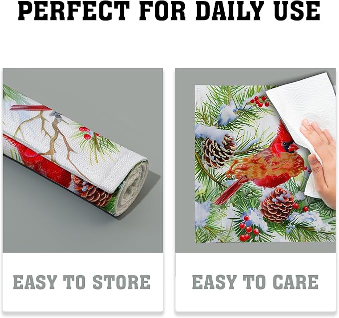 Giwawa Winter Birds Placemats Set of 4, Christmas Tree Holly Berry Pine Cones - Image 6