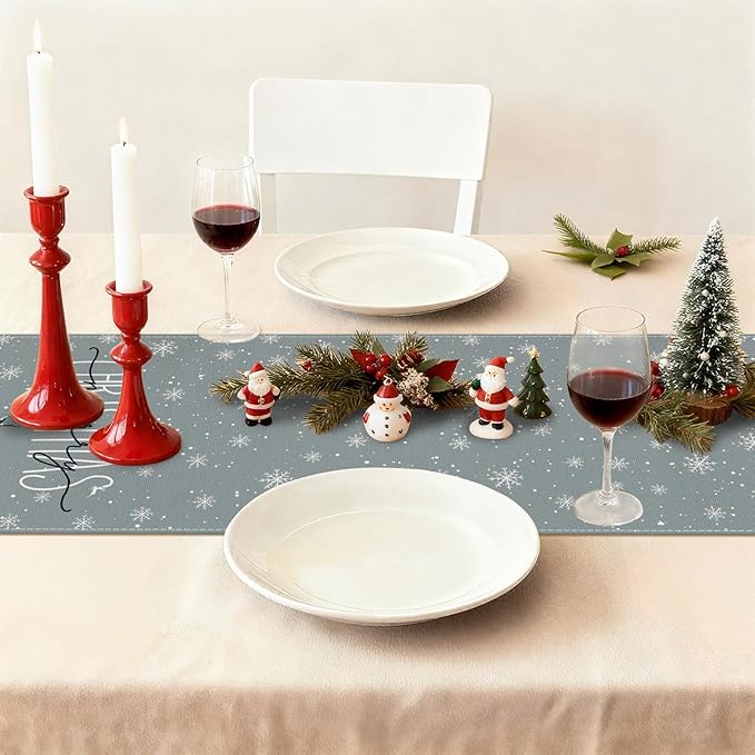 OTOSTAR Christmas Tree Snowflakes Merry Christmas Table Runner, Xmas Seasonal - Image 9