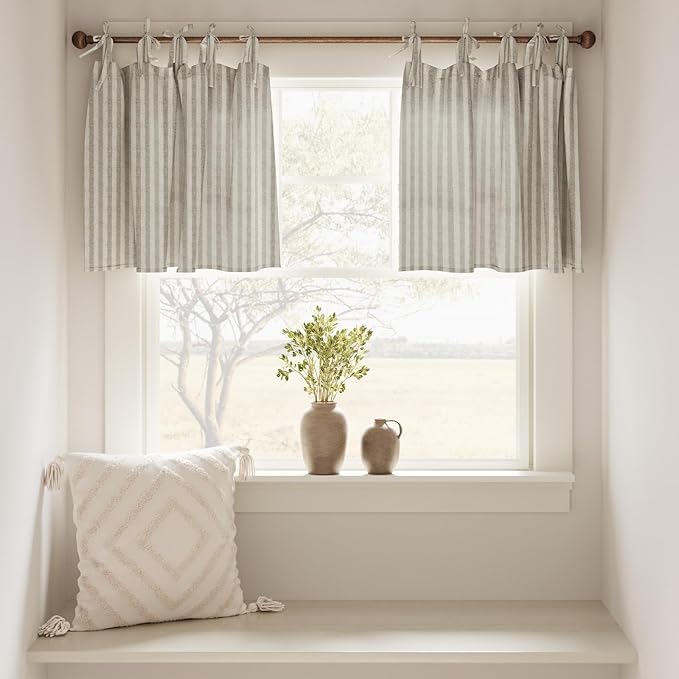 jinchan Tab Top Linen Kitchen Curtains 24 Inches Striped Tier Curtains - Image 3