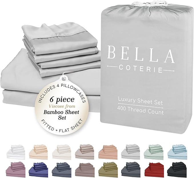 Bella Coterie 6 Piece Luxury Bamboo Viscose Queen Size Sheet Set | 100% by BC