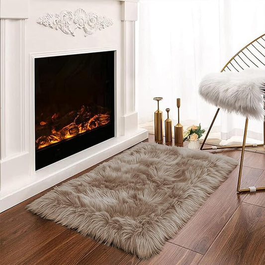 Latepis 2x3 Brown Beige Small Faux Fur Rug Fluffy Furry Rugs Throw Rug Washable by Latepis