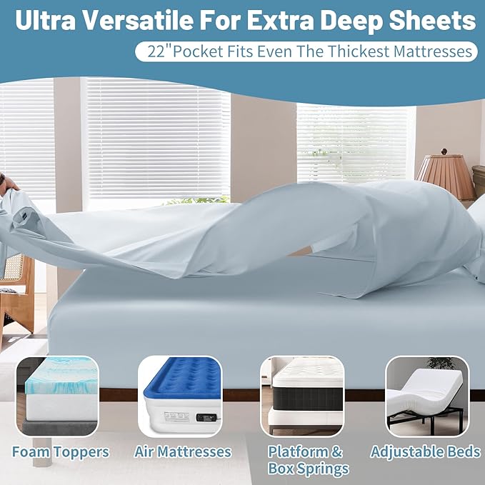 Extra Deep Pocket King Sheets 18-24 Inch 100% Egyptian Cotton 1000 Thread Count - Image 4