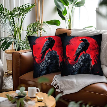 Raven Throw Pillow Covers Set of 2 | 18x18 Inches Cushion Cases - Image 2