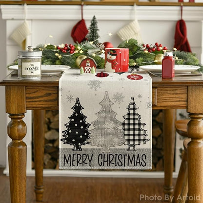 Artoid Mode Grey Pine Trees Snowflake Merry Christmas Table Runner, Winter Xmas - Image 2