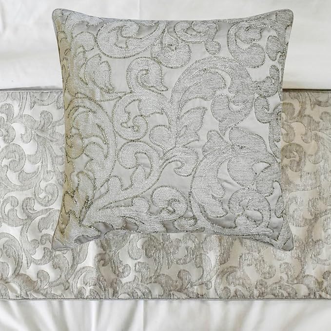 The HomeCentric King/Queen/Twin Silver Decorative Twin 53"x18" Bed Runner - Image 3