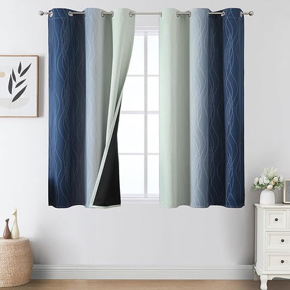 Estelar Textiler Sage Green and Navy Blue Ombre Blackout Curtains 45 Inches Long by ESTELARTEXTILER