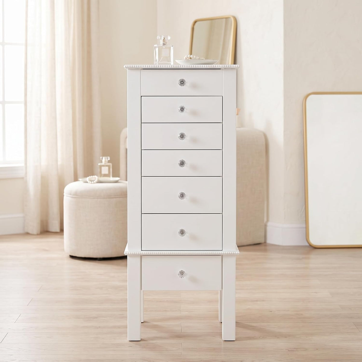 hives and honey kimberly jewelry armoire with mirror shown in use