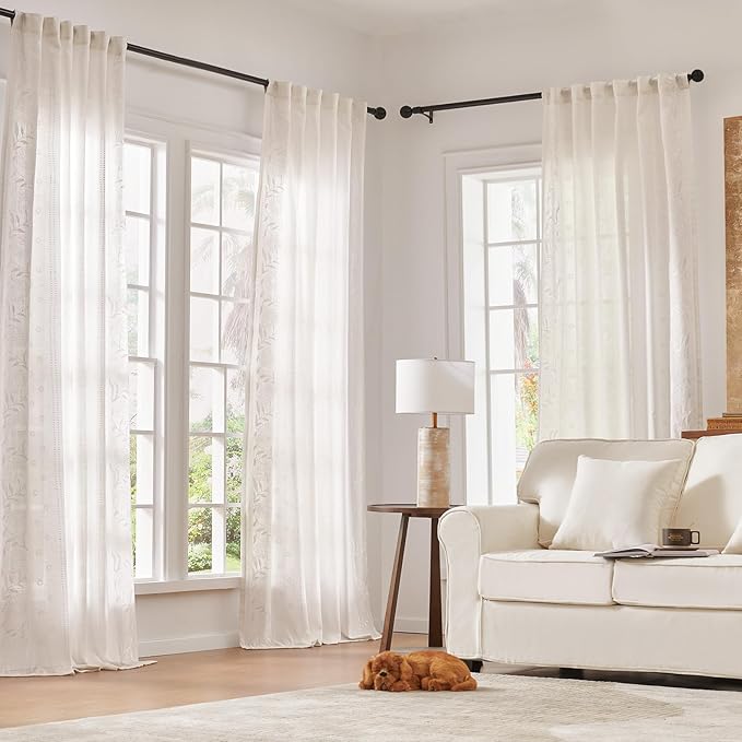 jinchan Winslow Linen Curtains for Bedroom 63 Inches Length Embroidered - Image 2