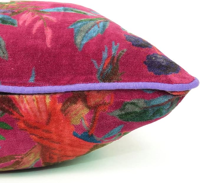 Eyes of India 16x16 Burgundy Red Velvet Floral Flower Bird Throw Pillow Sofa - Image 4