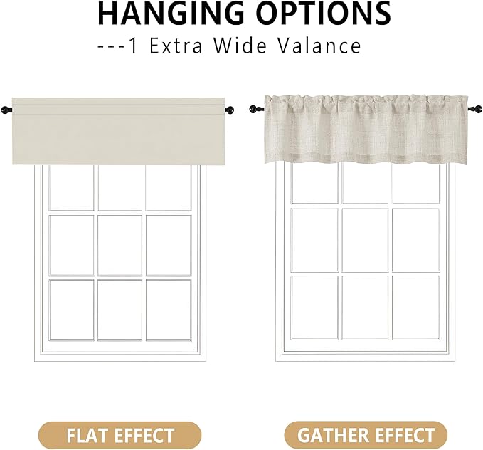 OVZME Natural Valance for Windows, Light Filtering Faux Linen Textured Small - Image 3