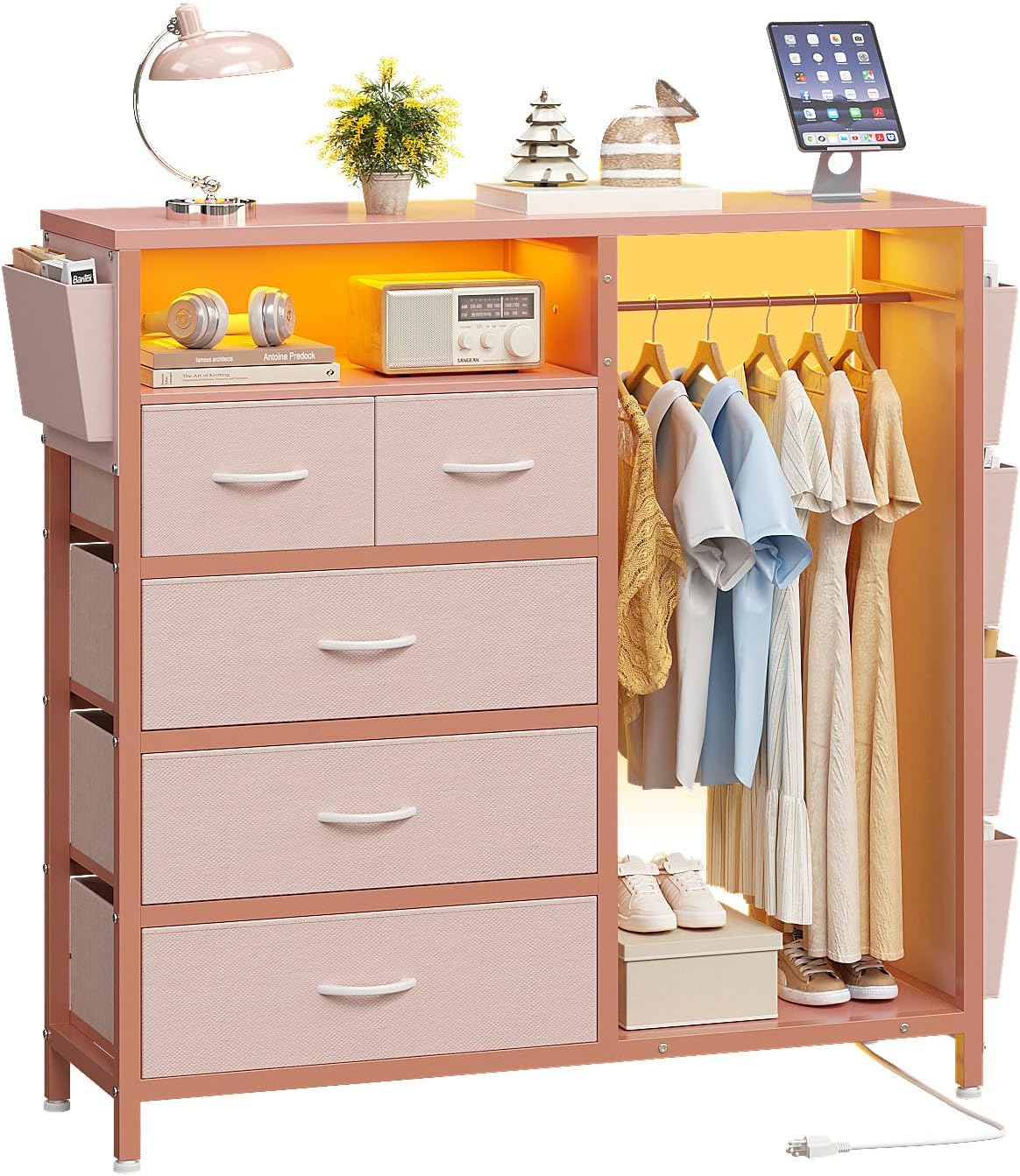 dresser with clothes rack, 5 drawer chest with, main product view
