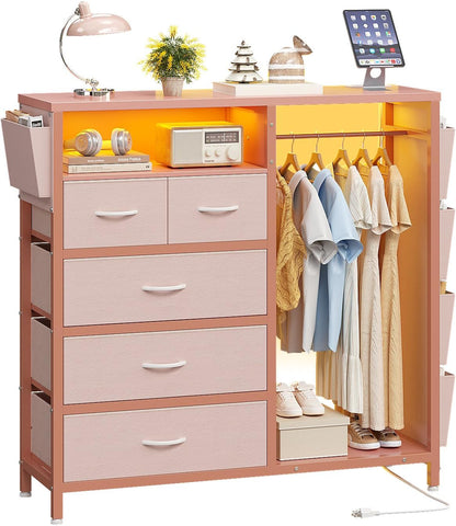 dresser with clothes rack, 5 drawer chest with, main product view