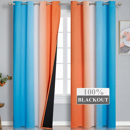 Thermal Insulated Blue and Orange Curtains - Image 2