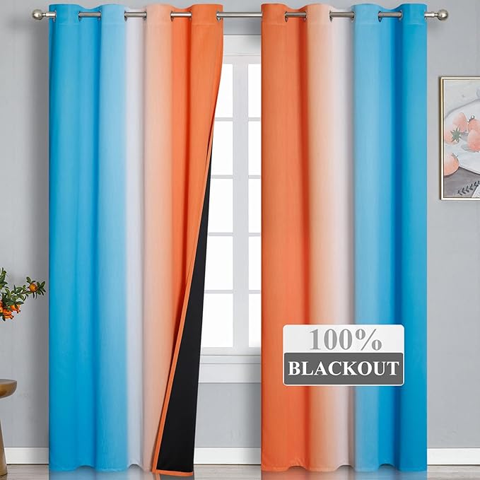 Estelar Textiler Orange and Blue Blackout Curtains 96 Inches Long, Full Light - Image 2