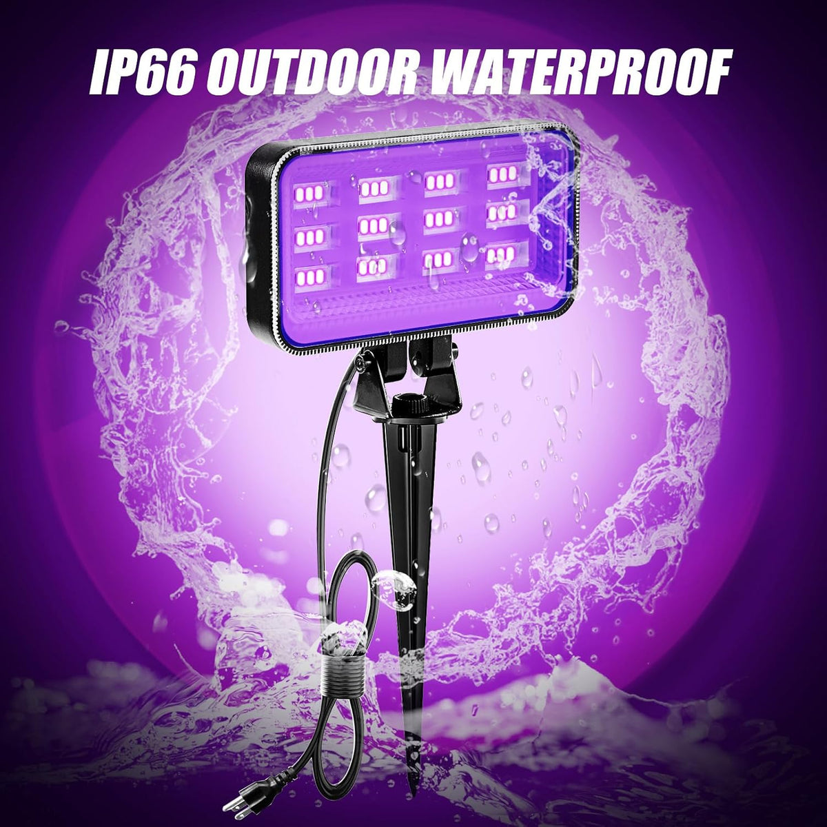 36W Halloween Black Light Spotlight Outdoor - High Power LED Outdoor Black Light Spot Lights IP66 Waterproof Blacklight Spotlight 395nm Blacklight Spot Lights with Plug for Glow Party (2 Pack)