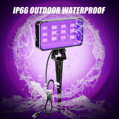 36W Halloween Black Light Spotlight Outdoor - High Power LED Outdoor Black Light Spot Lights IP66 Waterproof Blacklight Spotlight 395nm Blacklight Spot Lights with Plug for Glow Party (2 Pack)