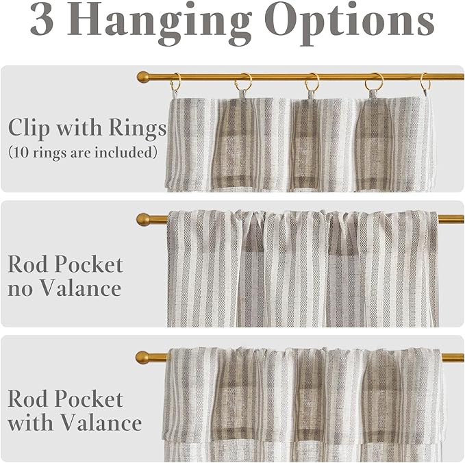 jinchan Striped Linen Kitchen Curtains - Image 5