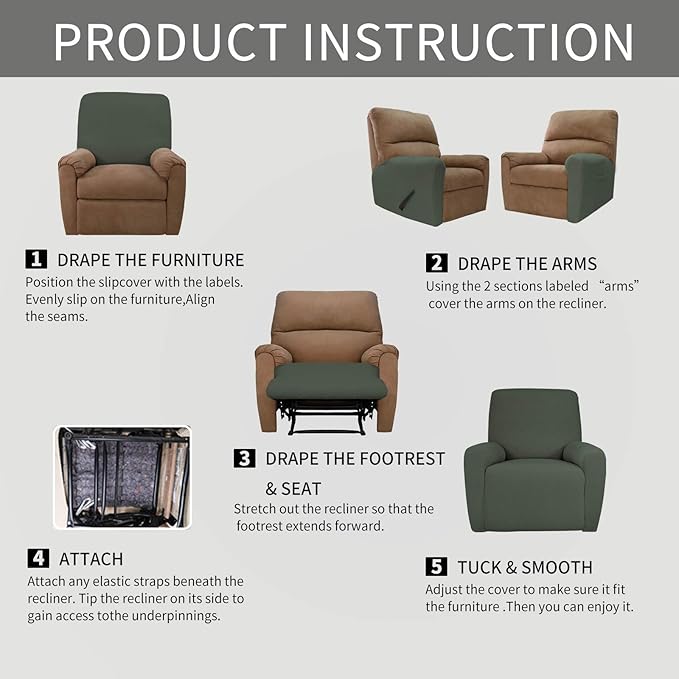 Easy-Going Recliner Stretch Sofa Slipcover Sofa Cover 4-Pieces Furniture - Image 5