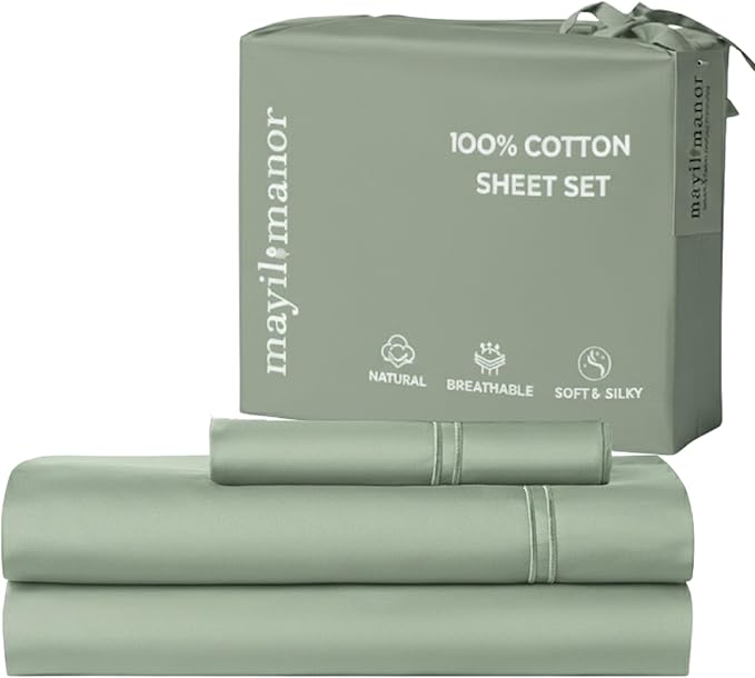 100% Natural Cotton Bed Sheets | 500 TC Single-Ply Sateen Weave Twin XL Sheets by MayilManor