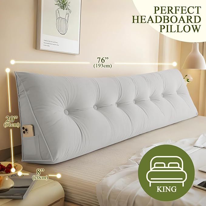 Headboard Pillow King, Large Triangular Wedge Headboard Pillow - Image 3